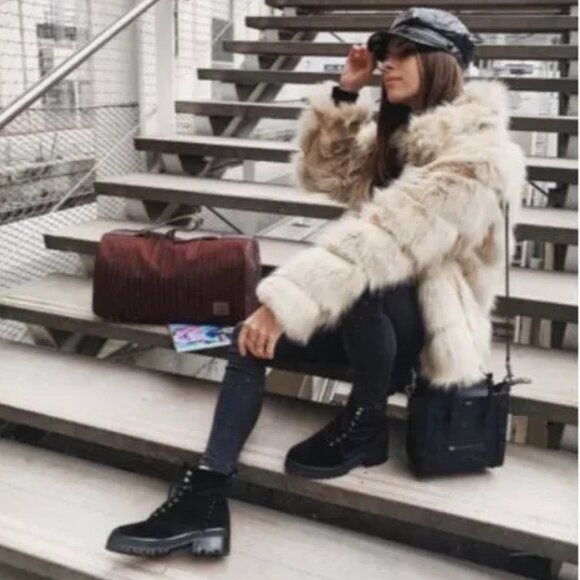 Zara Short Faux Fur Coat Natural Beige - Picture 6 of 10